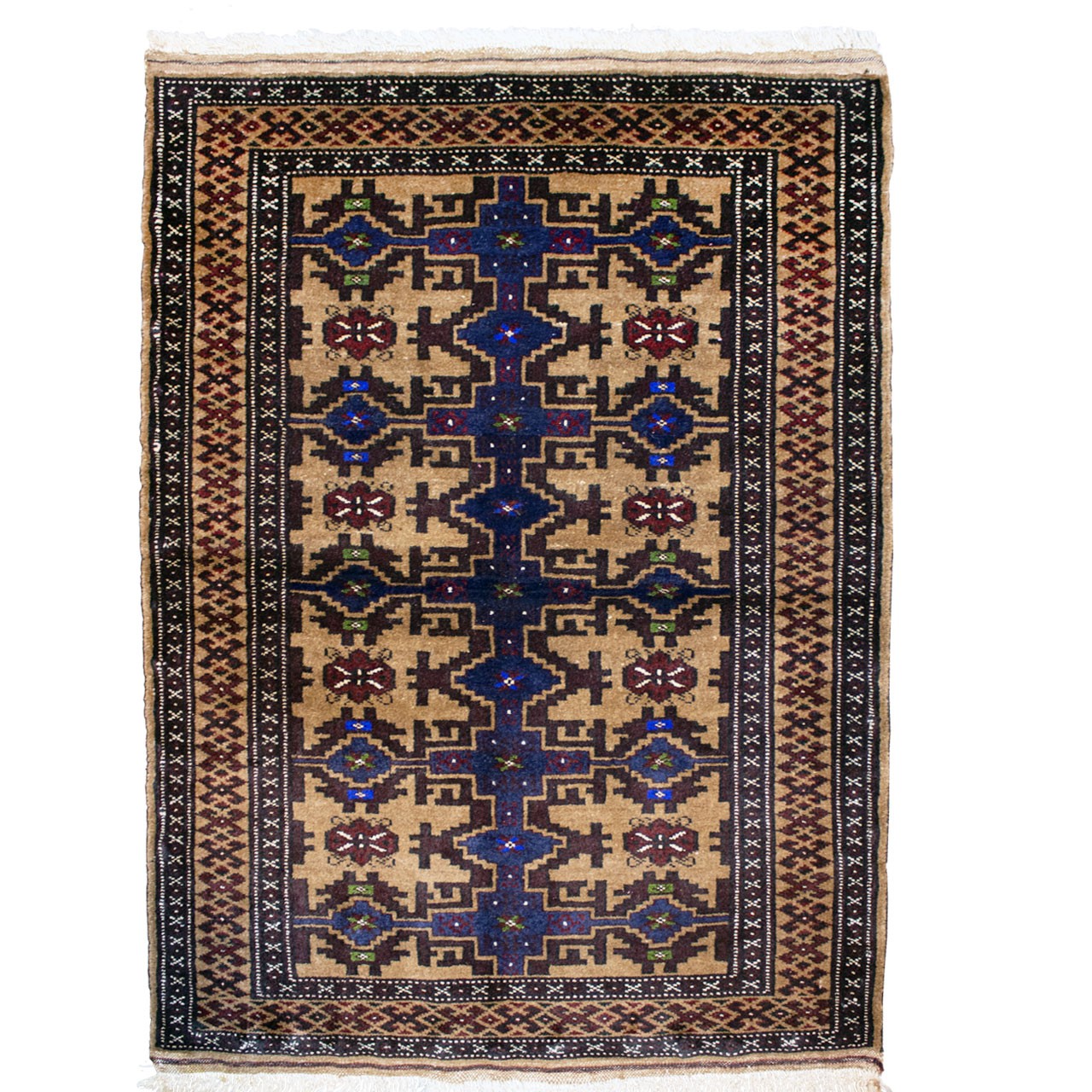 فرش دستباف قدیمی یک متری طرح ترکمن