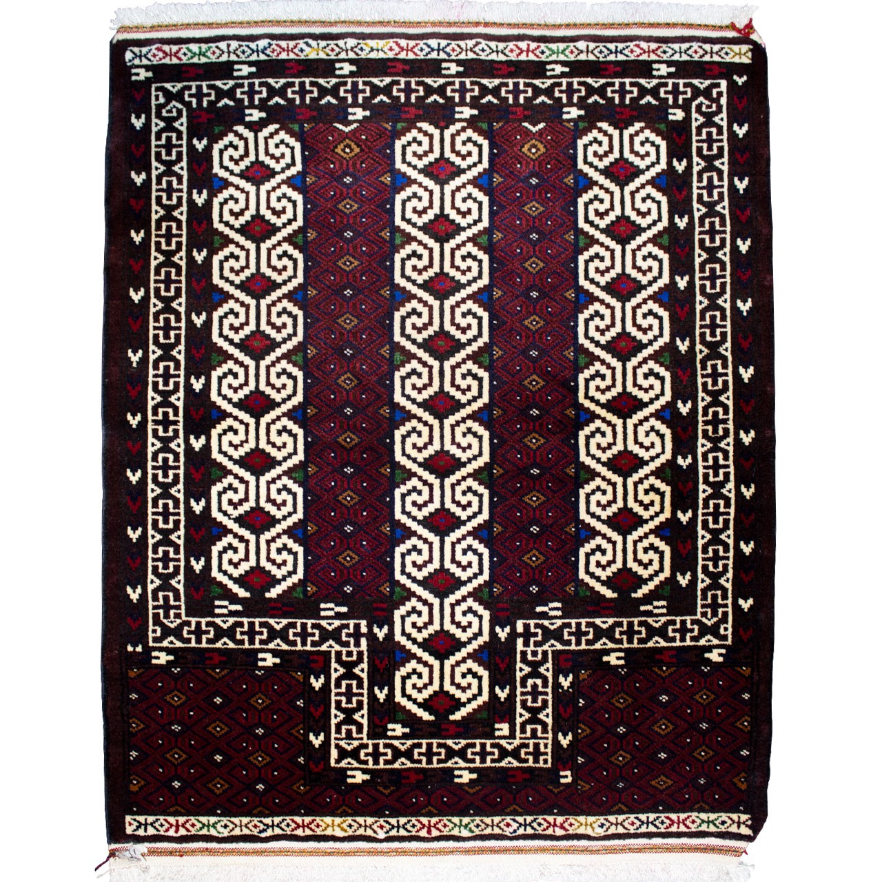 فرش دستبافت قدیمی یک متری طرح ترکمن کد 7137
