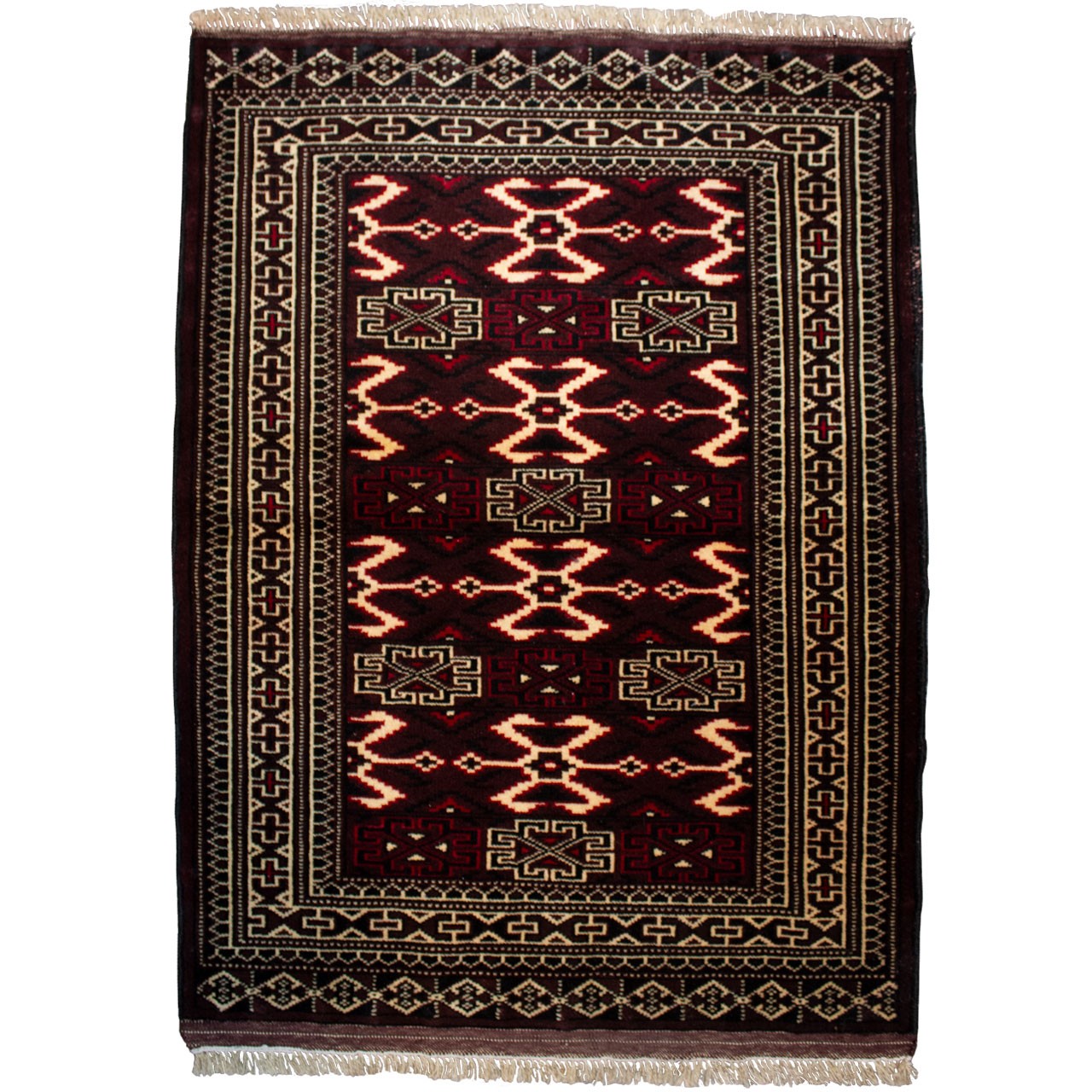 فرش دستبافت قدیمی یک متری طرح ترکمن کد 7135