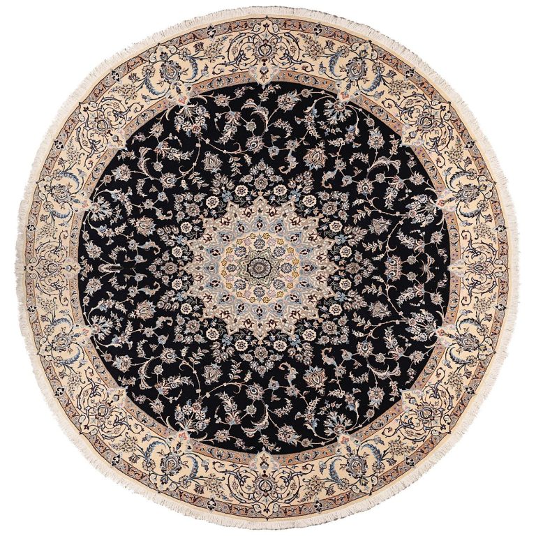 فرش نایین دستبافت دایره ای نه متری طرح ترنج