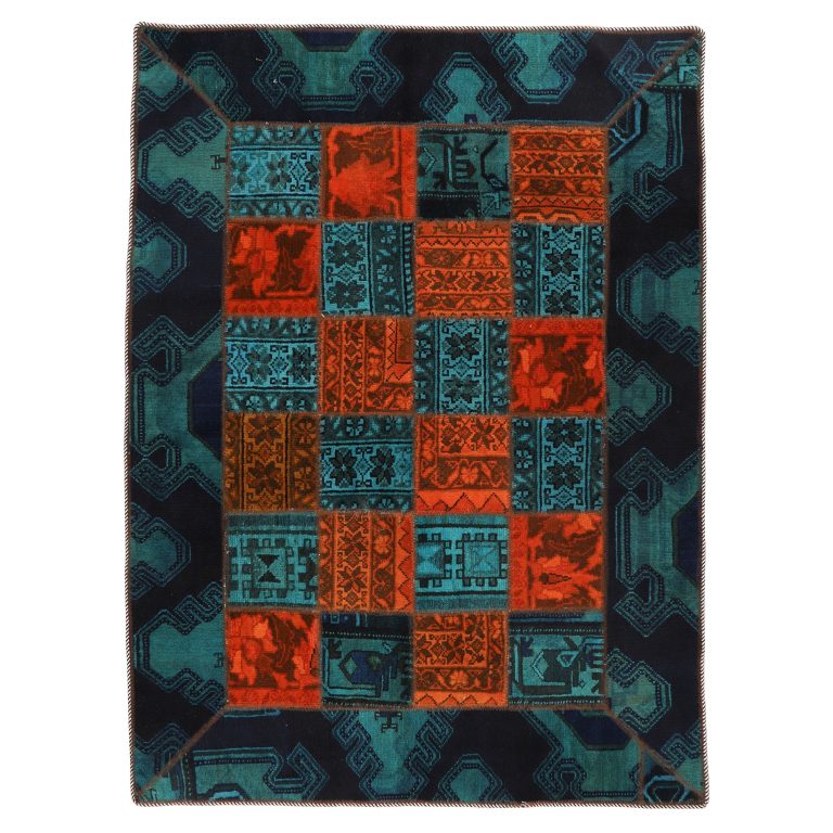 کلاژ فرش دستبافت رنگ شده دو متری مدل وینتیج