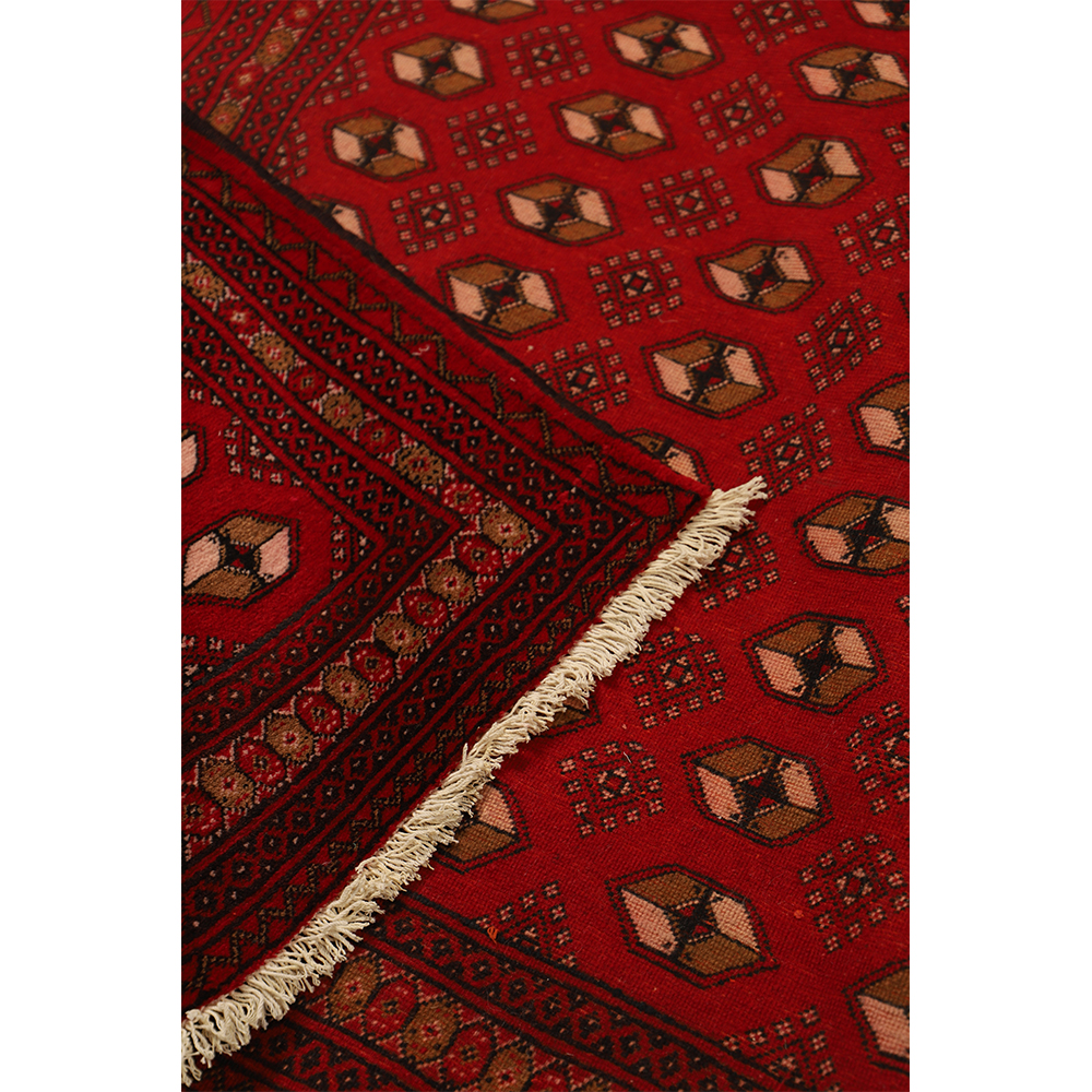 فرش دستباف دو متری مدل ترکمن کد 141135 | قرمز شرابی | گارانتی اصالت و سلامت فیزیکی کالا