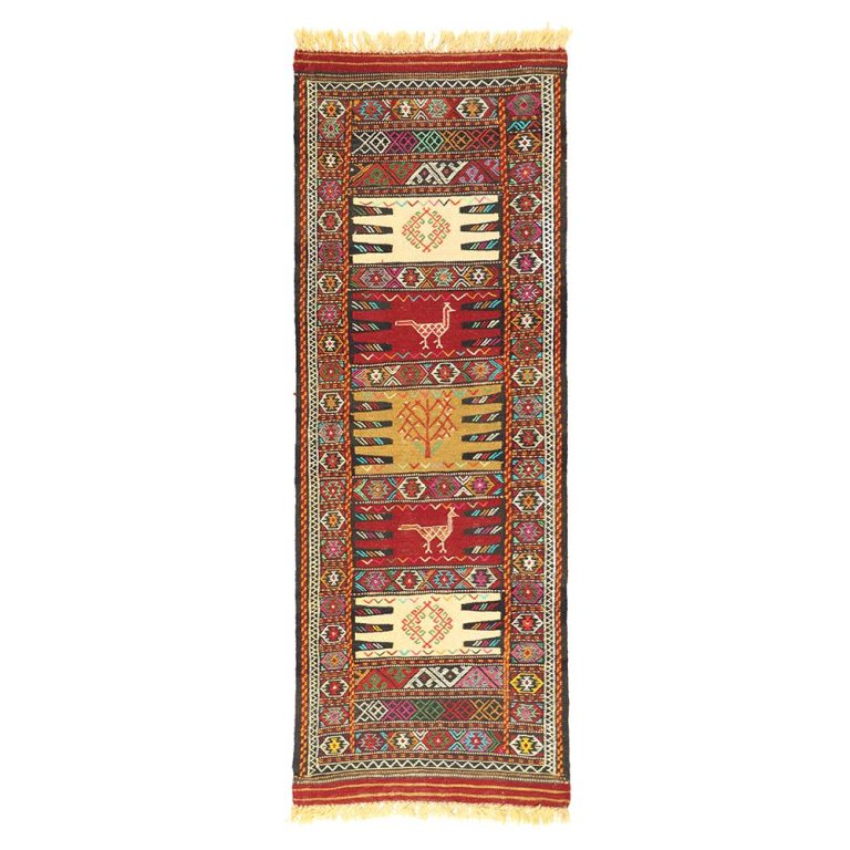 گلیم دستبافت کناره طول یک و نیم متر مدل تمام بافت خراسان