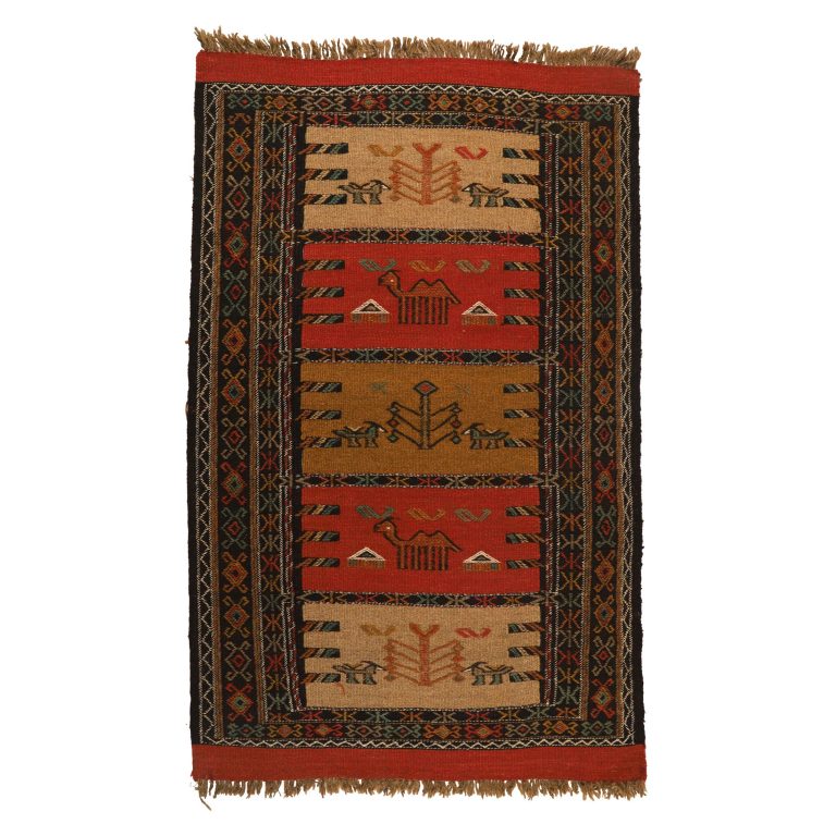 گلیم خراسان دستبافت دومتری طرح سفره کردی