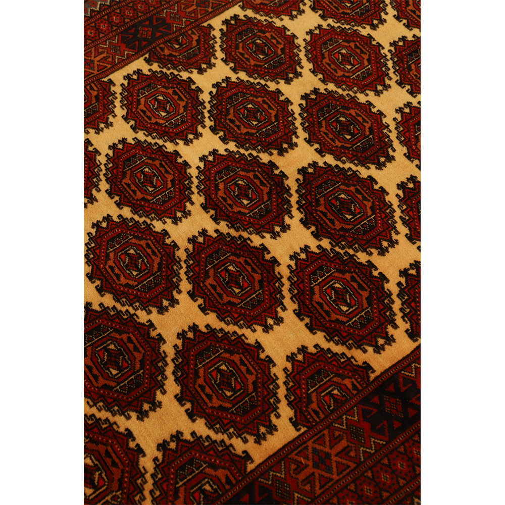 فرش قدیمی دستباف دو متری طرح ترکمن کد 140510 | گارانتی اصالت و سلامت فیزیکی کالا