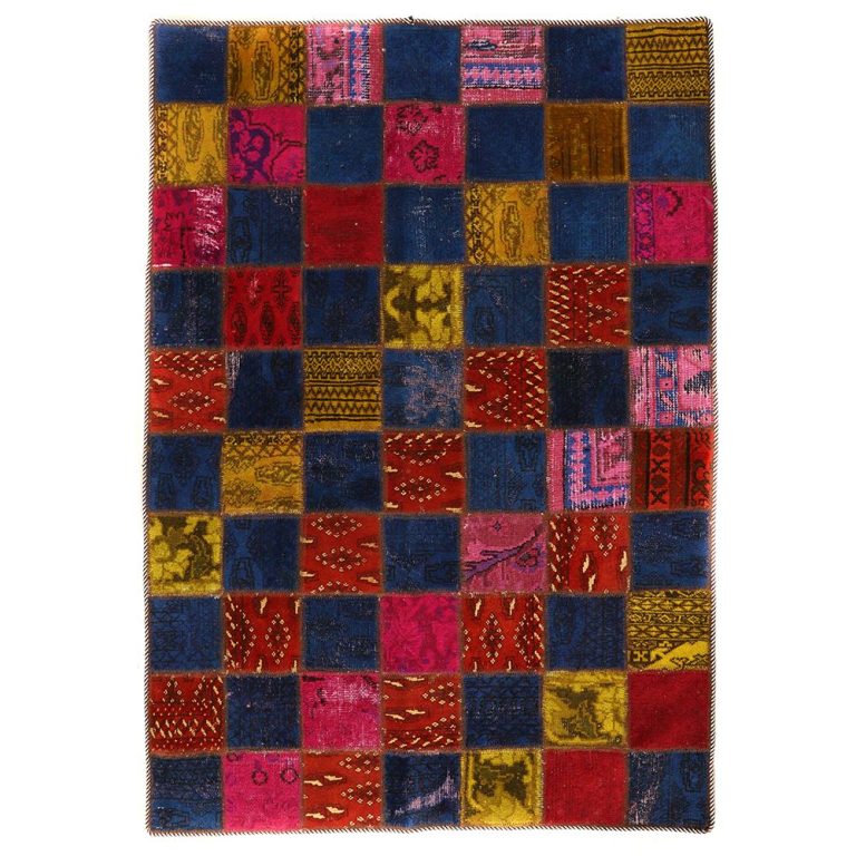 کلاژ فرش وینتیج دستبافت رنگ شده یک و نیم متری