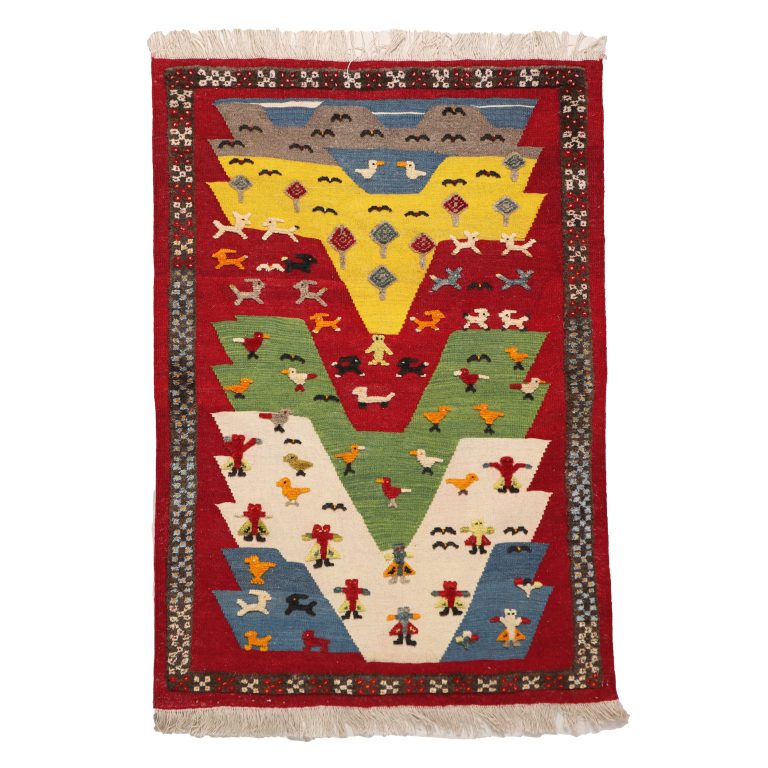 گلیم گبه دستبافت یک و نیم متری مدل عروسکی کد 4030567