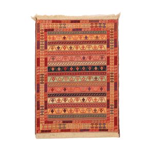 گلیم دستبافت یک و نیم متری مدل ورنی زمینه رنگی کد 4040497