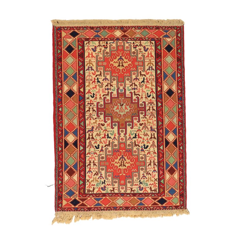 گلیم دستبافت یک و نیم متری مدل ورنی زمینه کرم کد 40404105