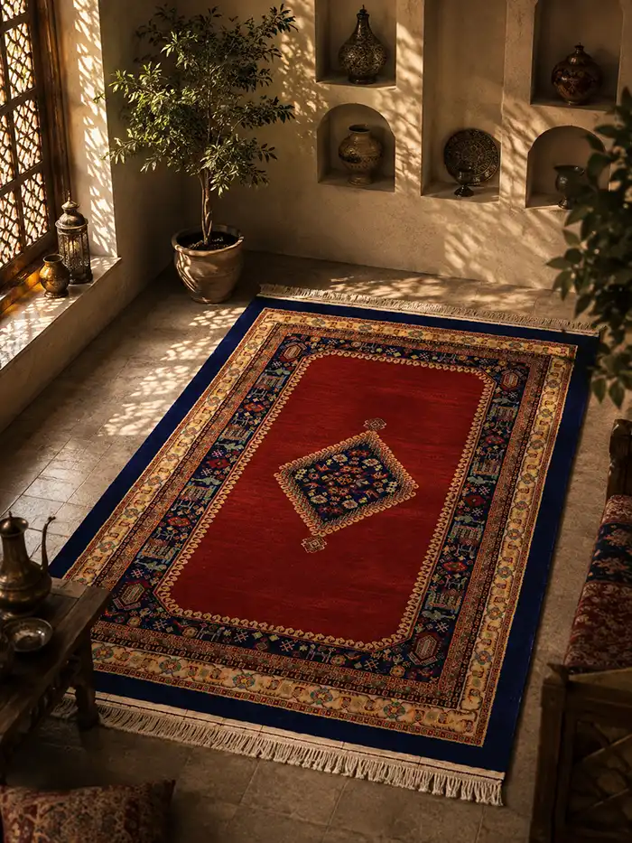 فرش دستباف سه و نیم متری طرح کف ساده قشقایی کد 40404111